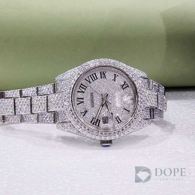 Stunning Round Full Iced Out Diamond Watch