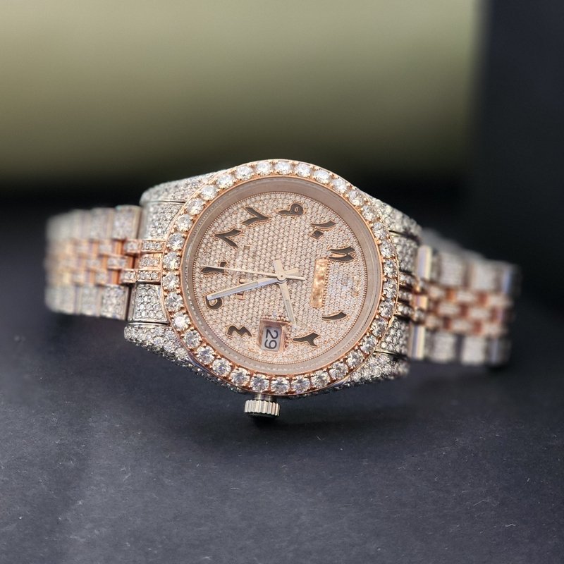 Elegant Two Tone Rose And White Full Iced Out Diamond Watch