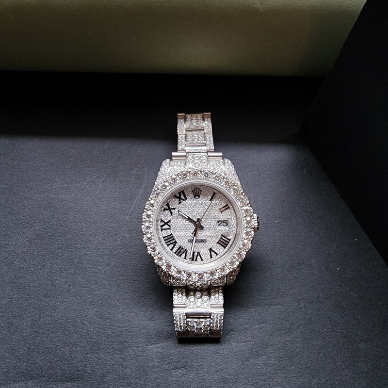 Iced Out Roman Dial Diamond Watch For Men And Women