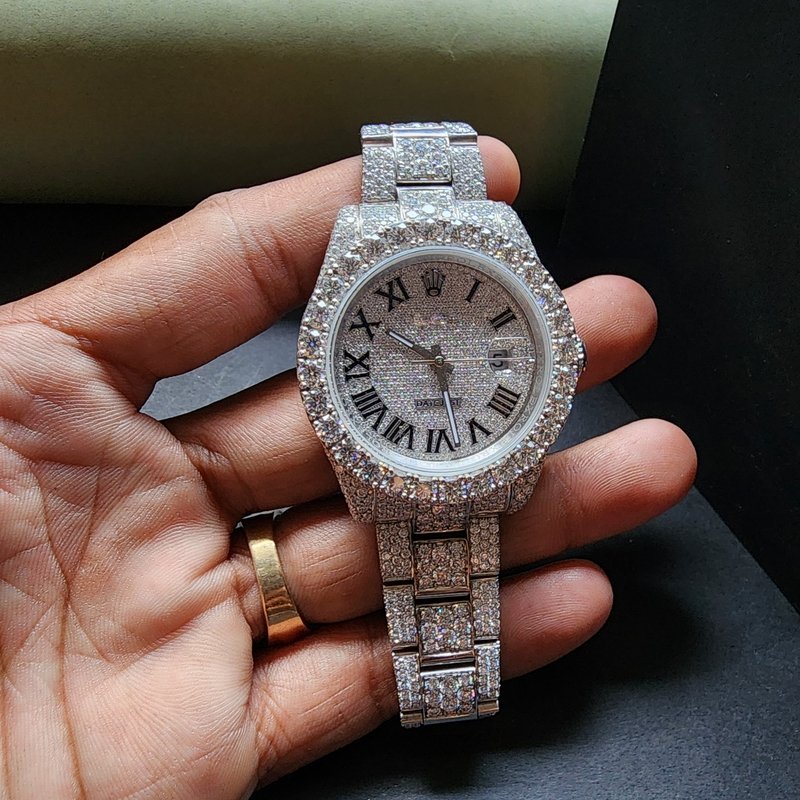 Iced Out Roman Dial Diamond Watch For Men And Women Alternate View