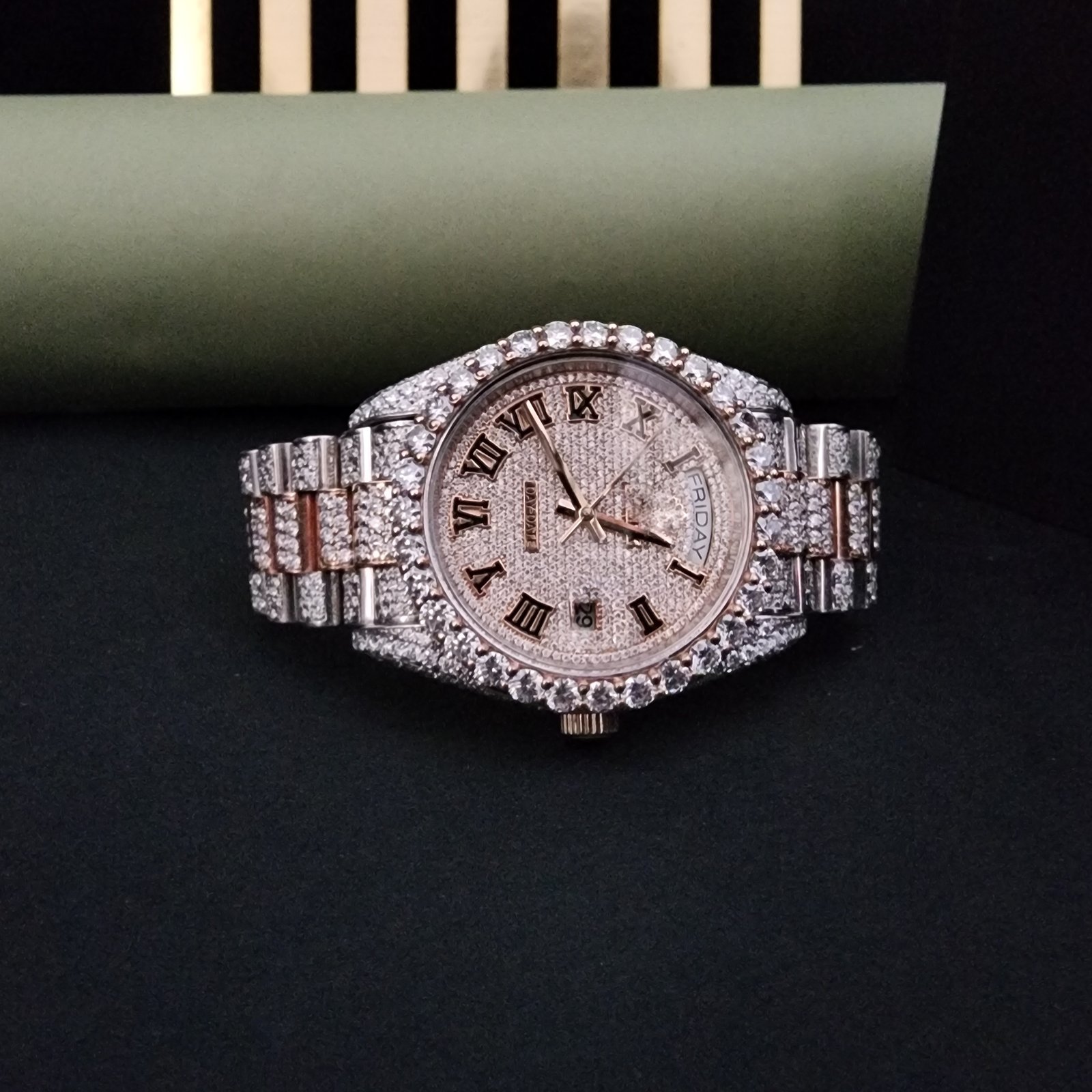 Luxury Iced Out Diamond Watch with Roman Numerals