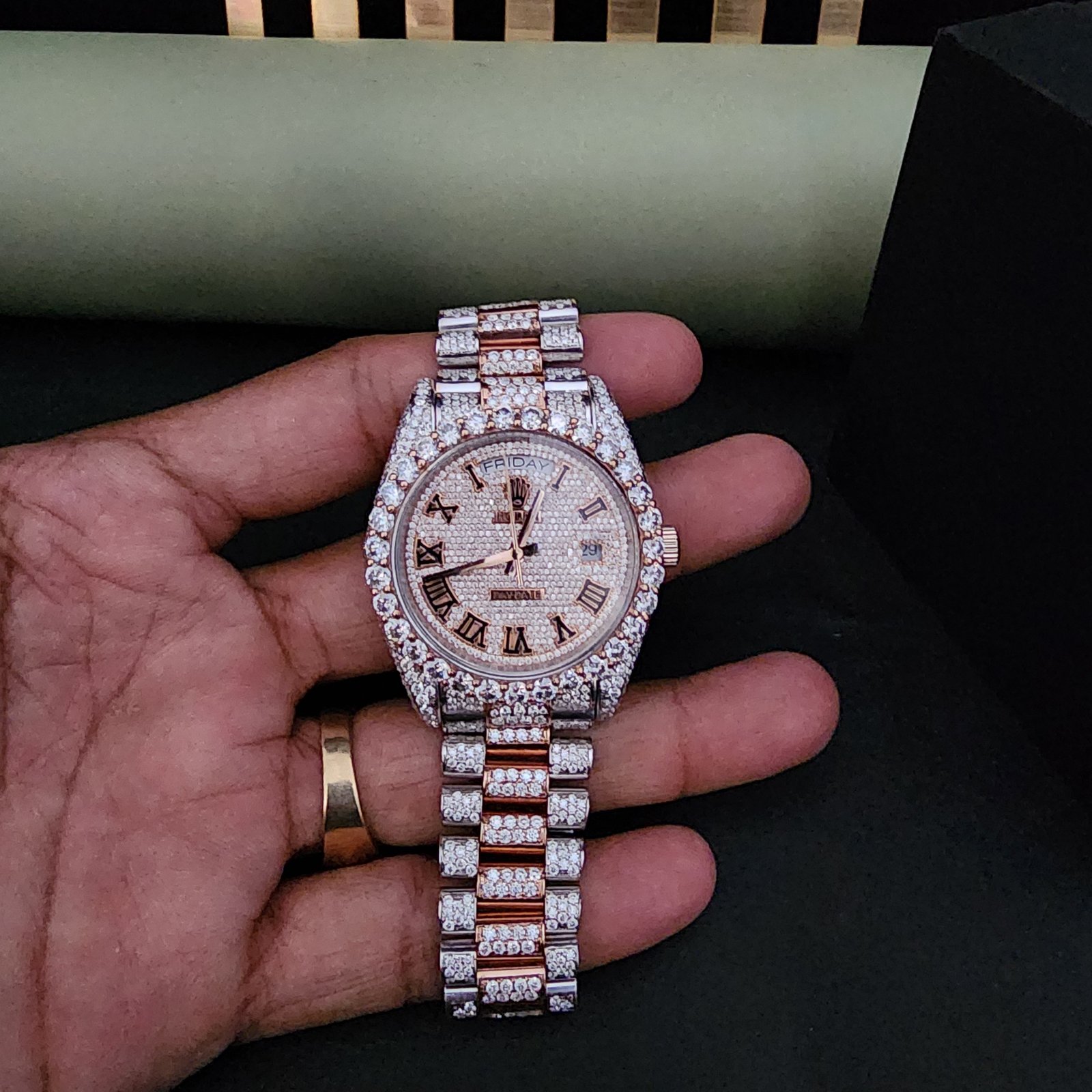 Luxury Iced Out Diamond Watch with Roman Numerals Alternate View
