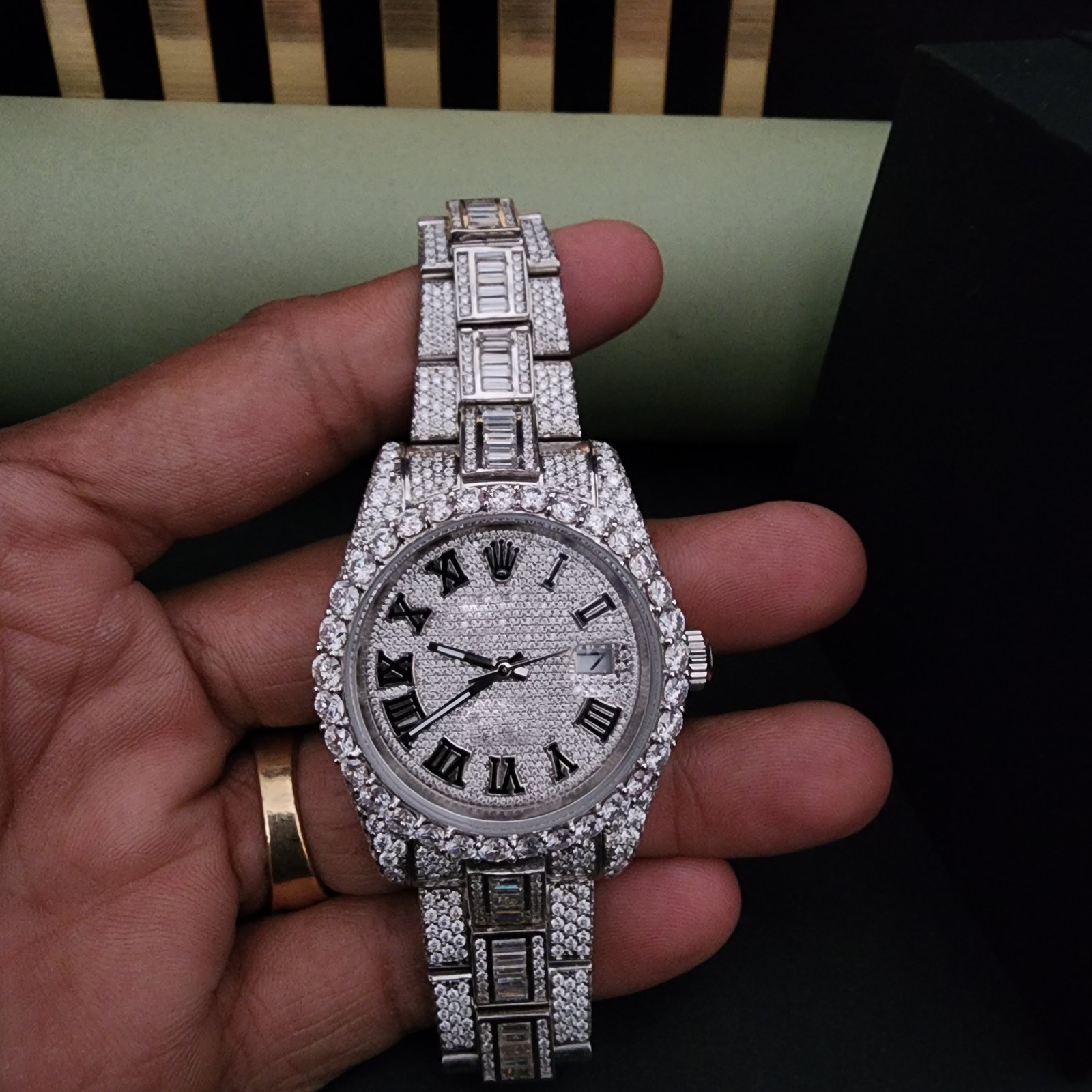 Premium Full Iced Out Diamond Watch With Roman Number Dial Watch Alternate View