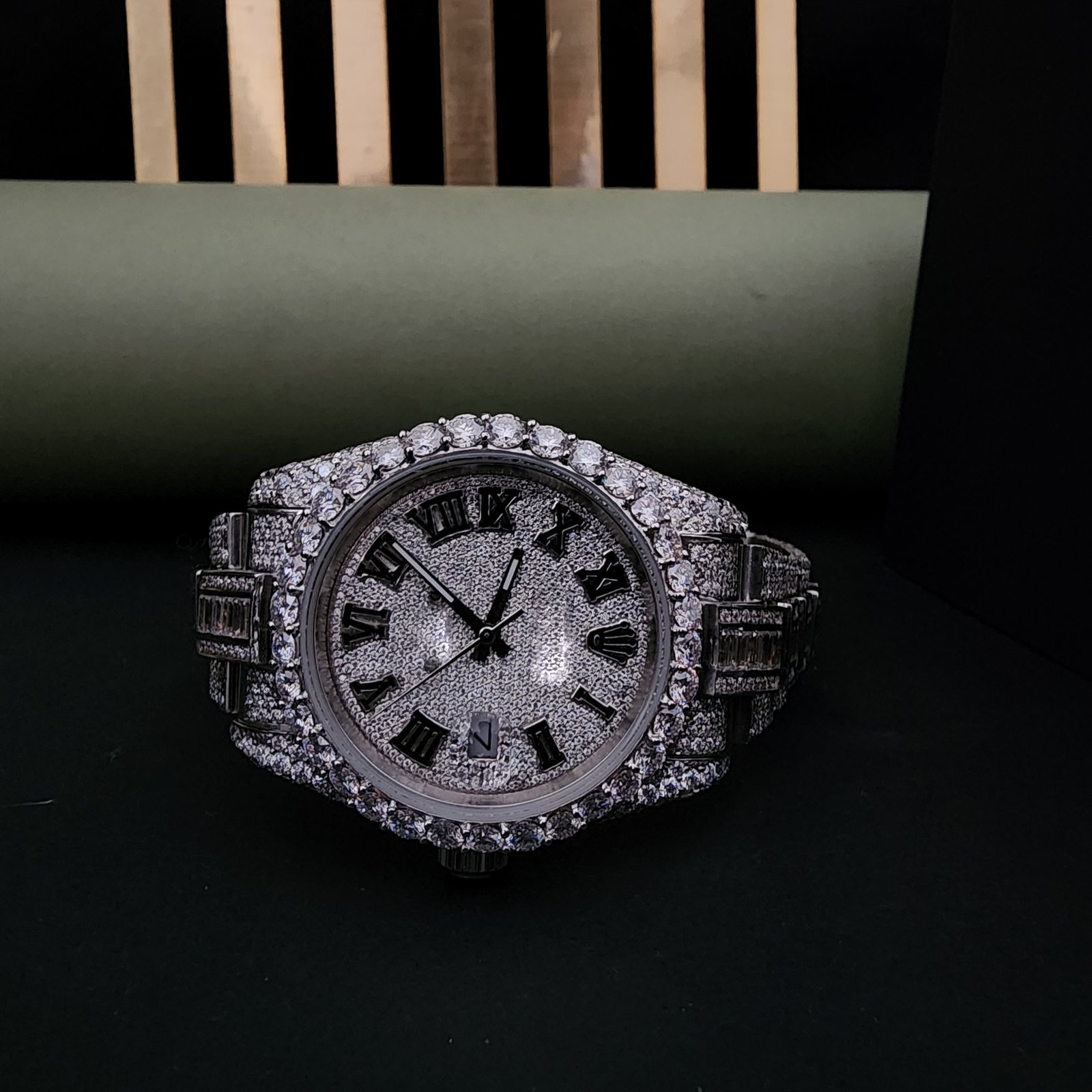 Premium Full Iced Out Diamond Watch With Roman Number Dial Watch