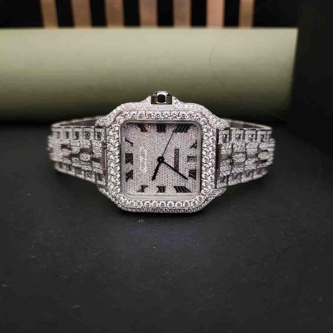 Customized Iced Out Full White Roman Dial Diamond Watch
