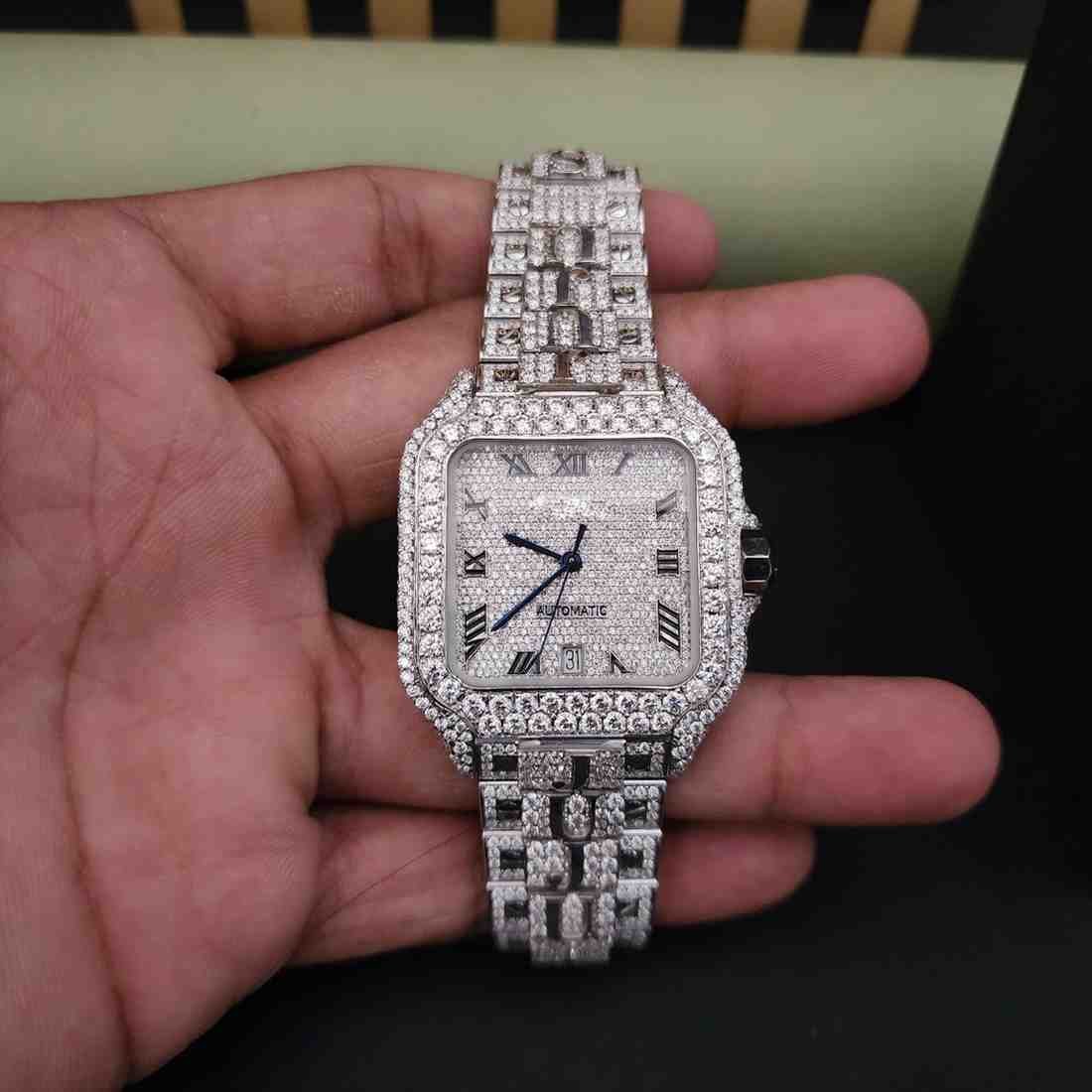 Customized Iced Out Full White Roman Dial Diamond Watch Alternate View