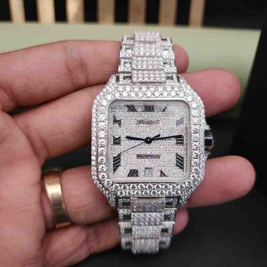 Iced Out Roman Dial Square Diamond Watch Alternate View