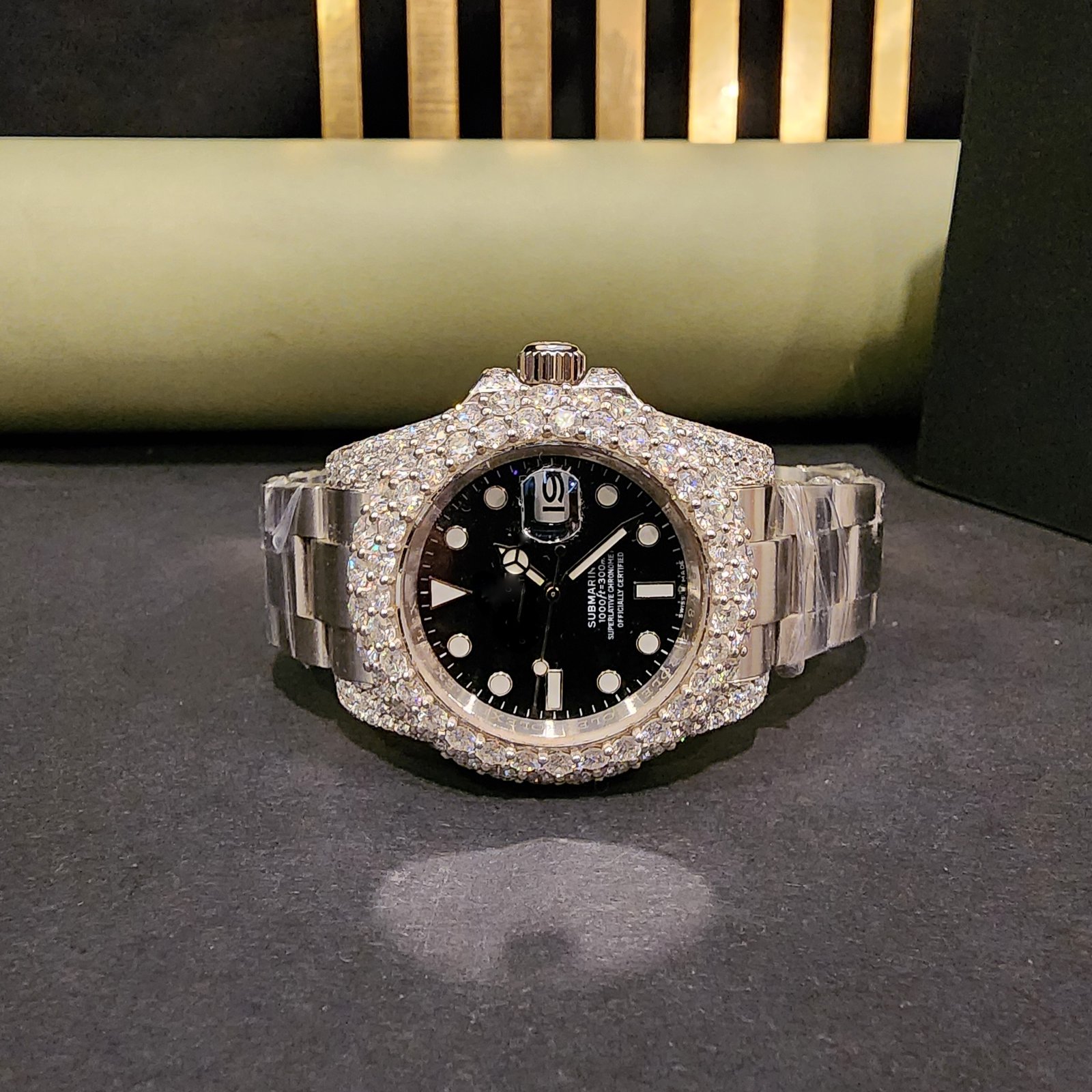 Elegant half Iced Out Diamond Watch