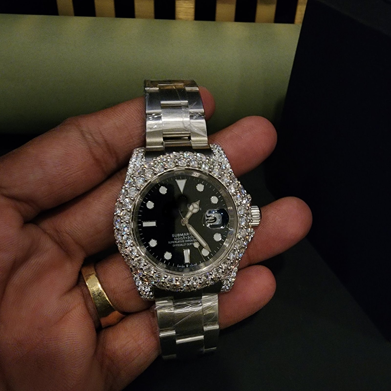 Elegant half Iced Out Diamond Watch Alternate View
