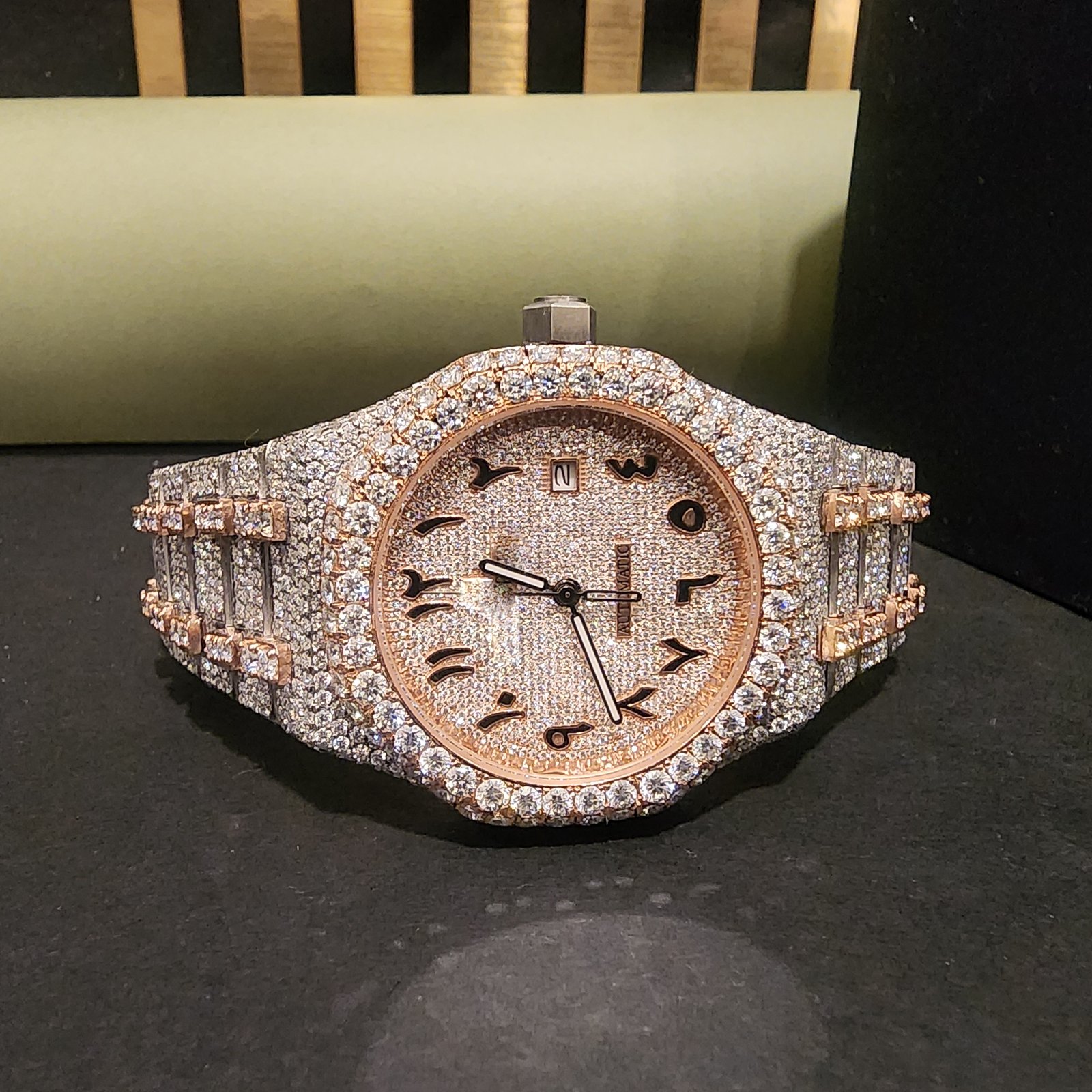 Full Iced Out Two Tone Arabic Dial Diamond Watch