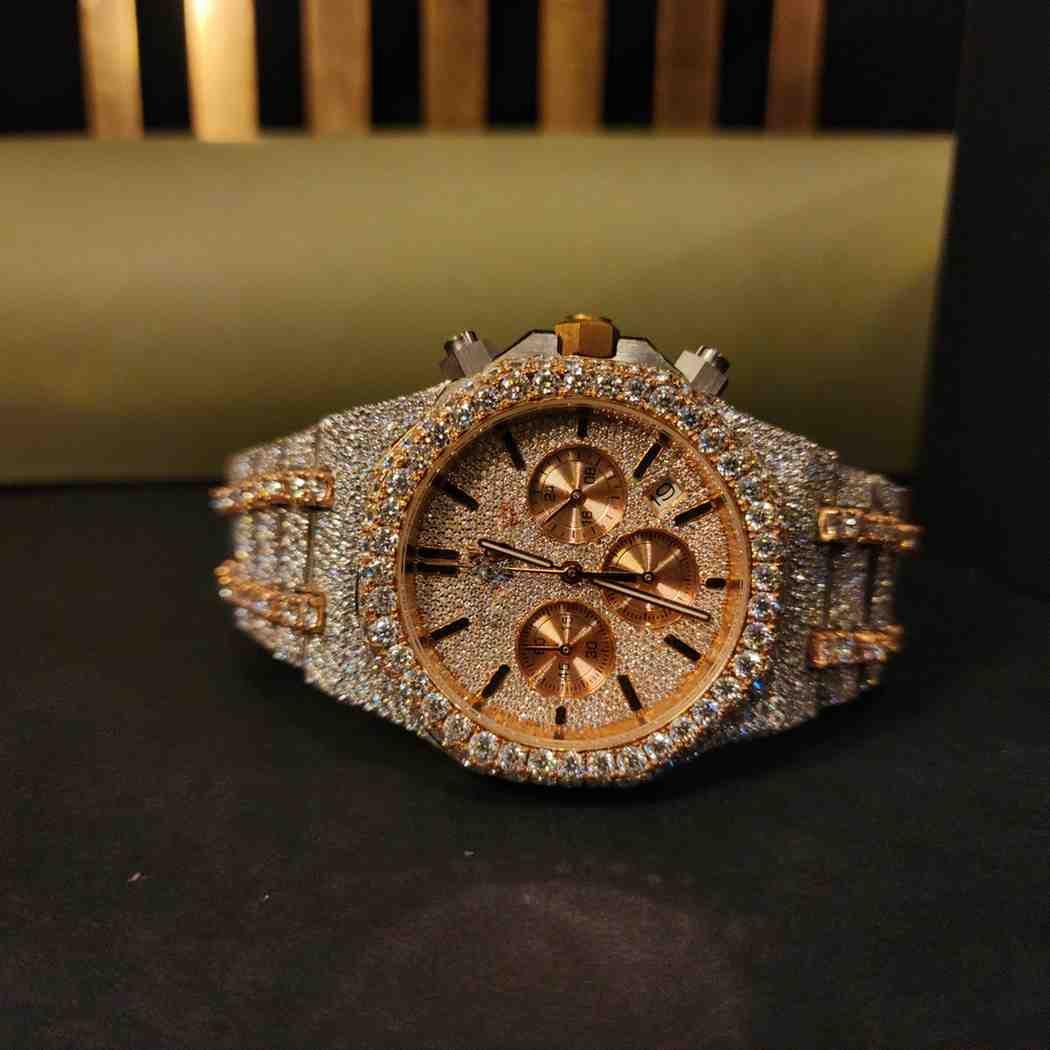 Two Tone Full Iced Out Chronograph Diamond Watch