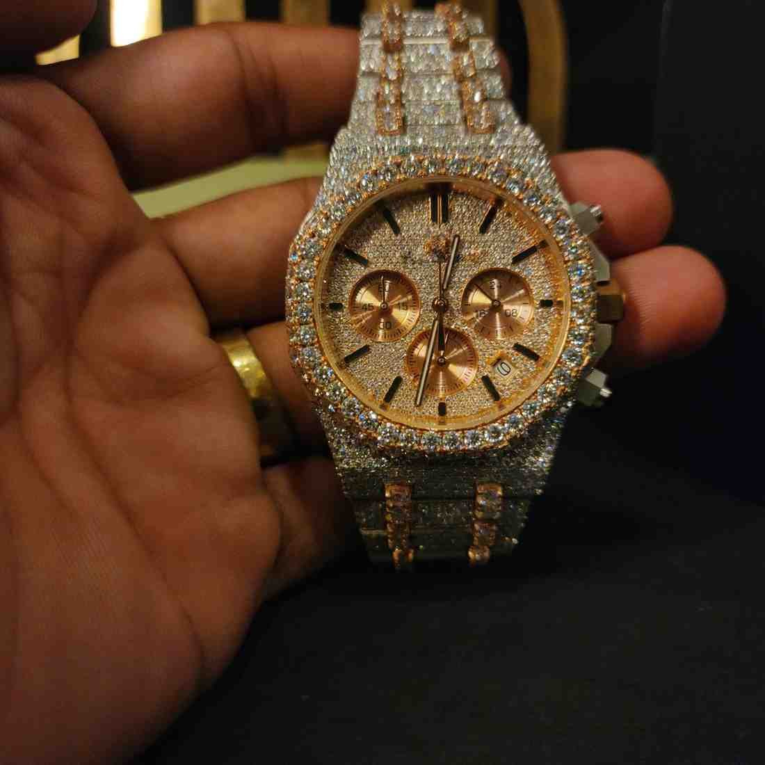 Two Tone Full Iced Out Chronograph Diamond Watch Alternate View