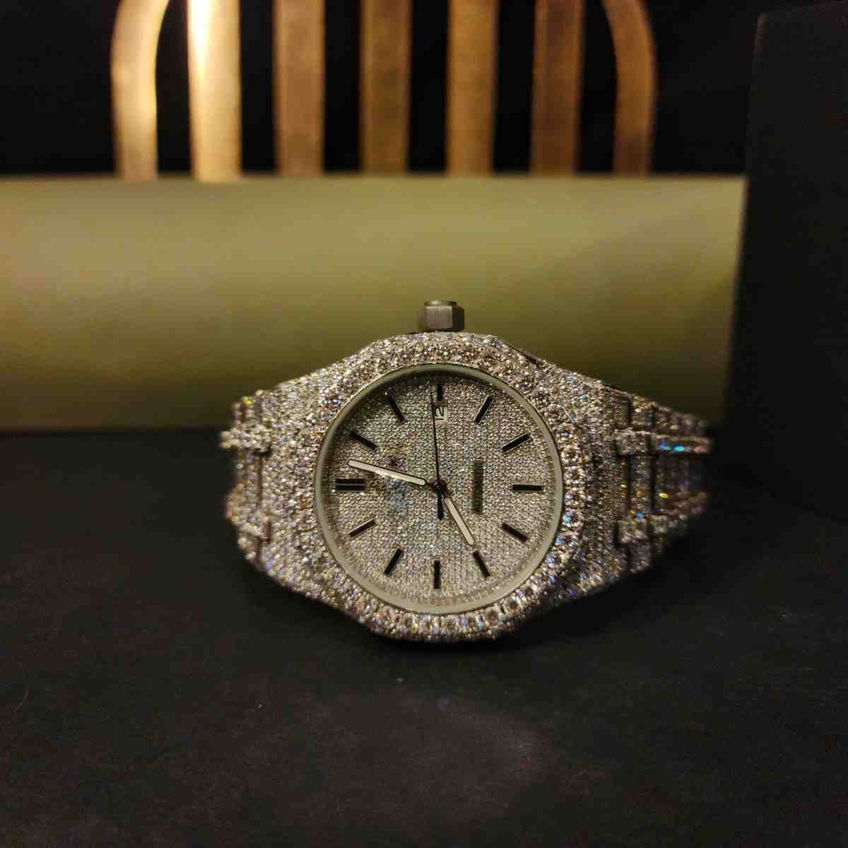 Full White Iced Out Baguette Dial Diamond Watch