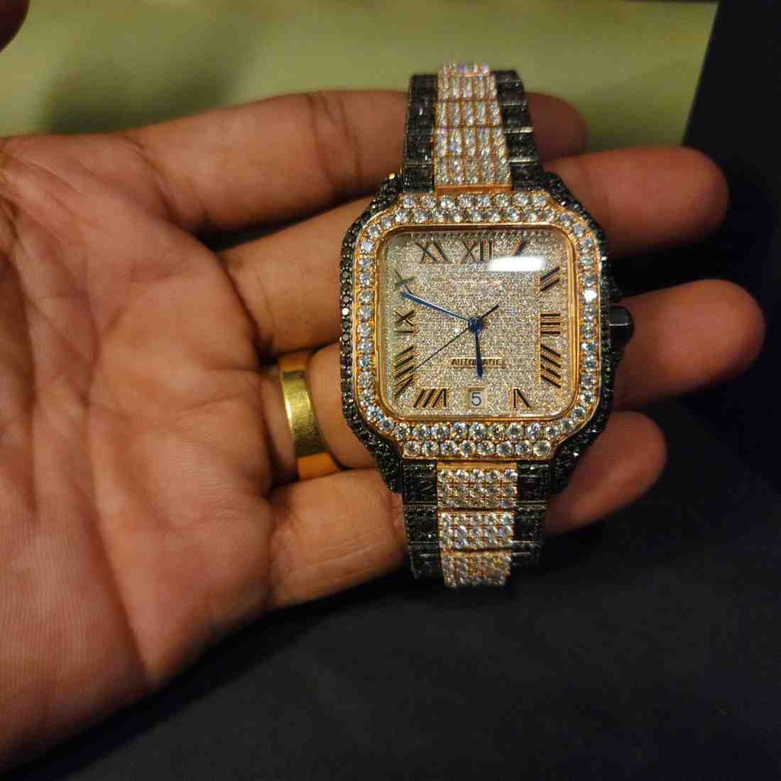 Luxury Rose Gold And Black Custom Two Tone Iced Out Diamond Watch Alternate View