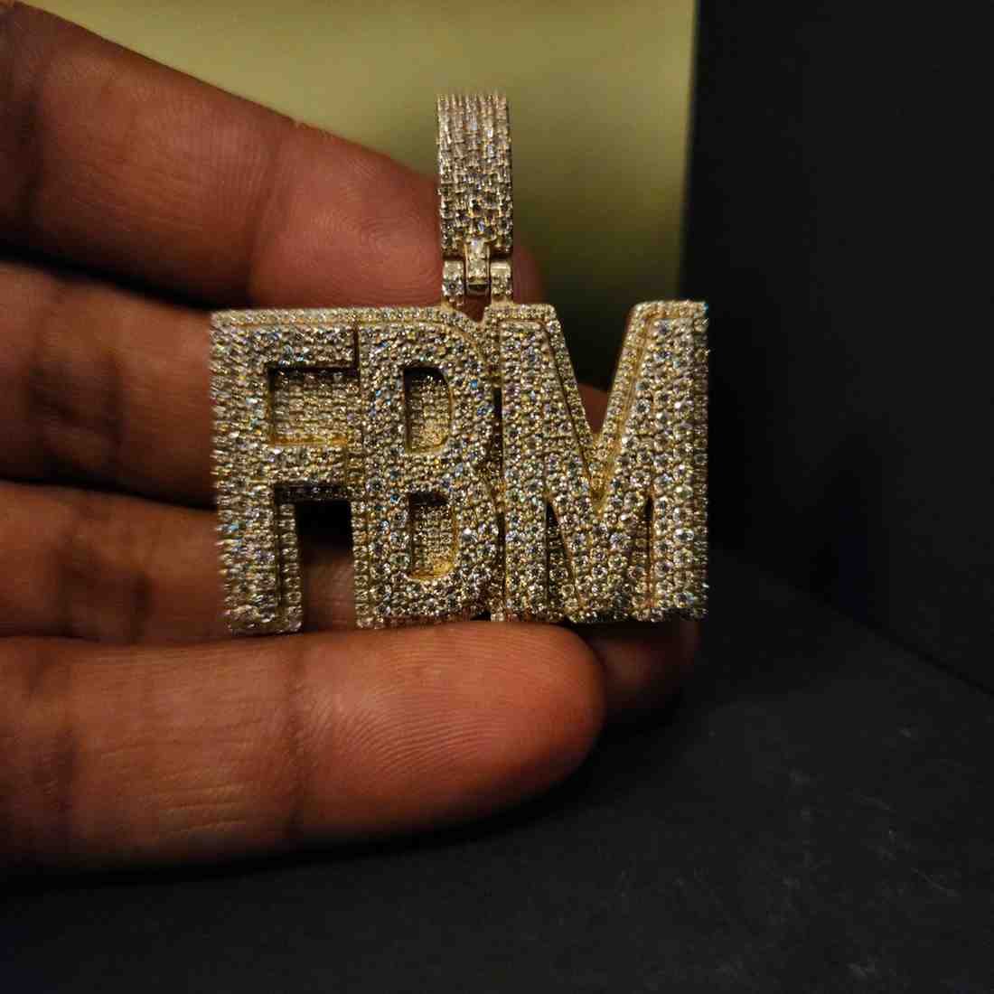 Full Iced FBM Hip Hop Diamond Pendant Alternate View