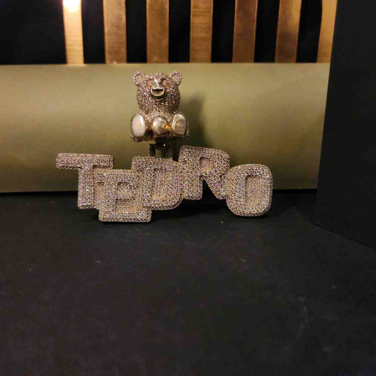 Iced Out Diamond Teddy Bear Name Pendant