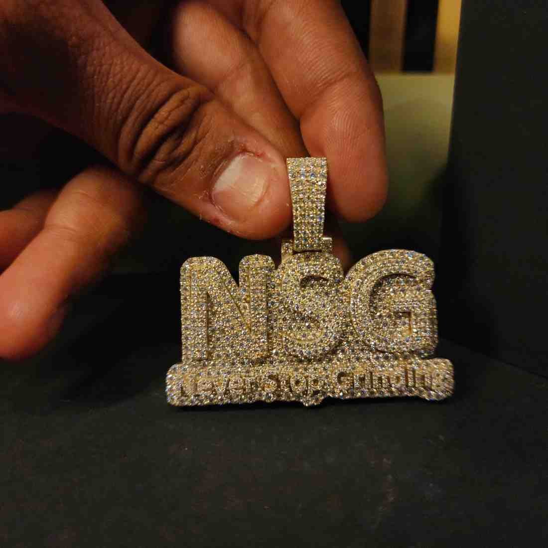 Hip Hop Iced Out NSG Diamond Pendant Alternate View