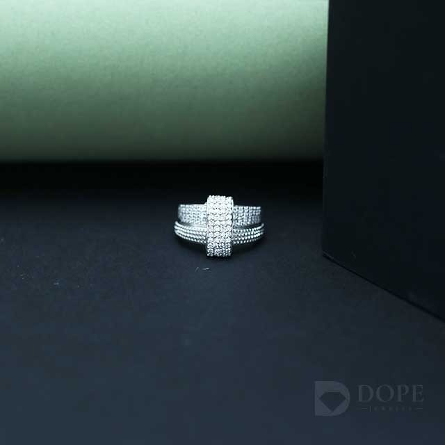 Classic Round Pave Sterling Band Diamond Ring Alternate View