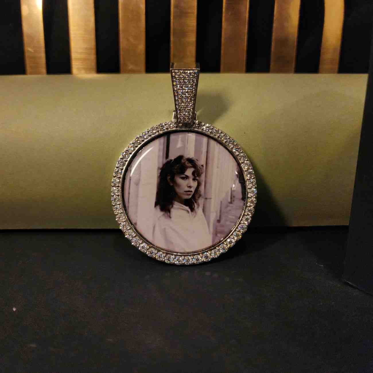 Customized Photo Diamond Halo Pendant