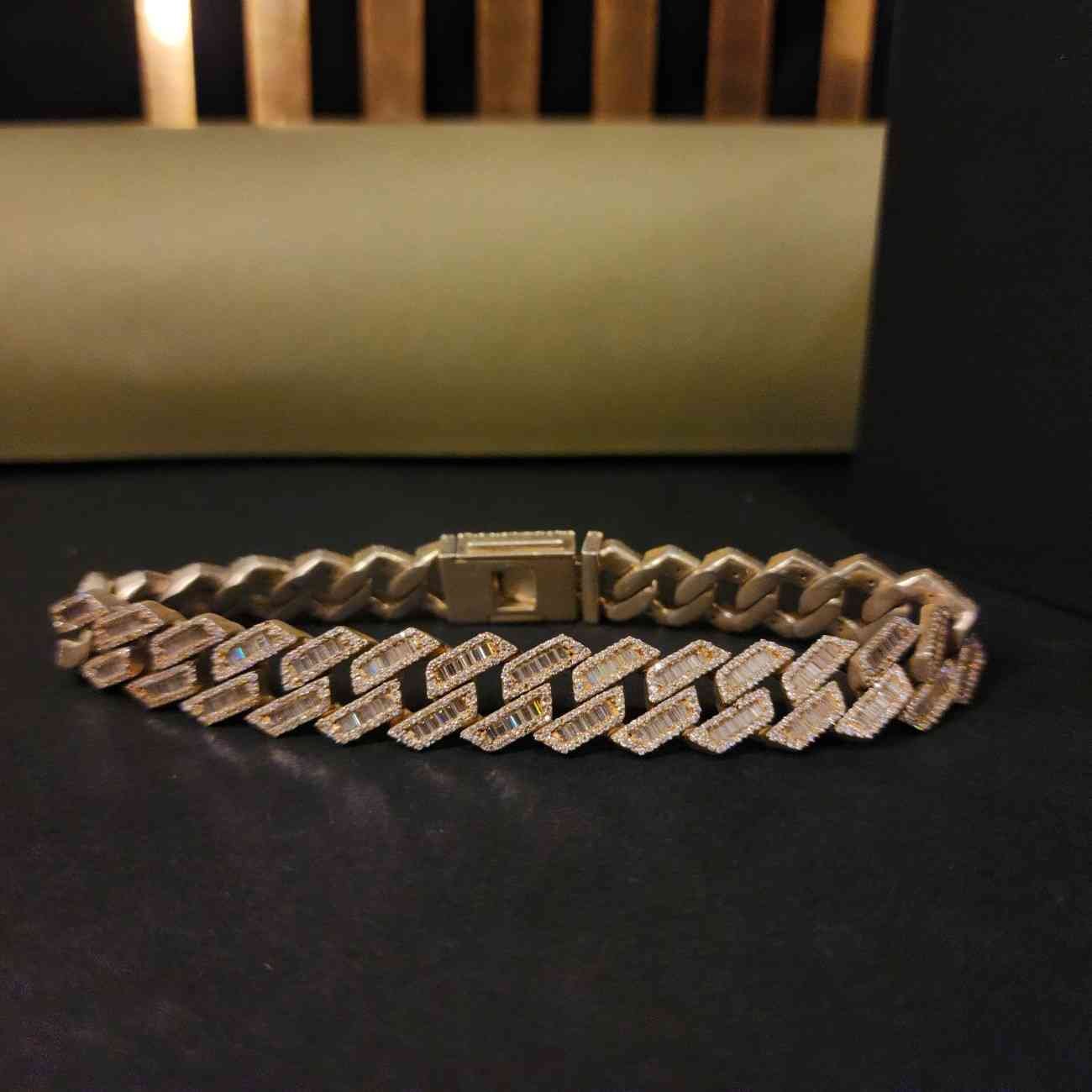 Luxury Designer Baguette Cut Cuban Diamond Bracelet Alternate View
