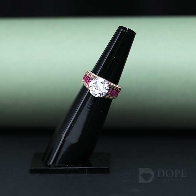Round And Baguette  Lab Grown Bridal Diamond Ring