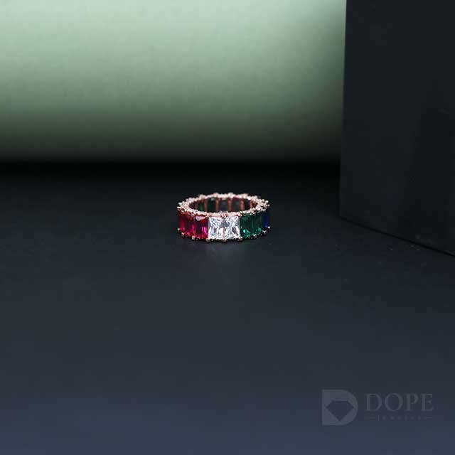 Multi Color Radiant Cut Full Eternity Lab Grown Diamond Band Alternate View
