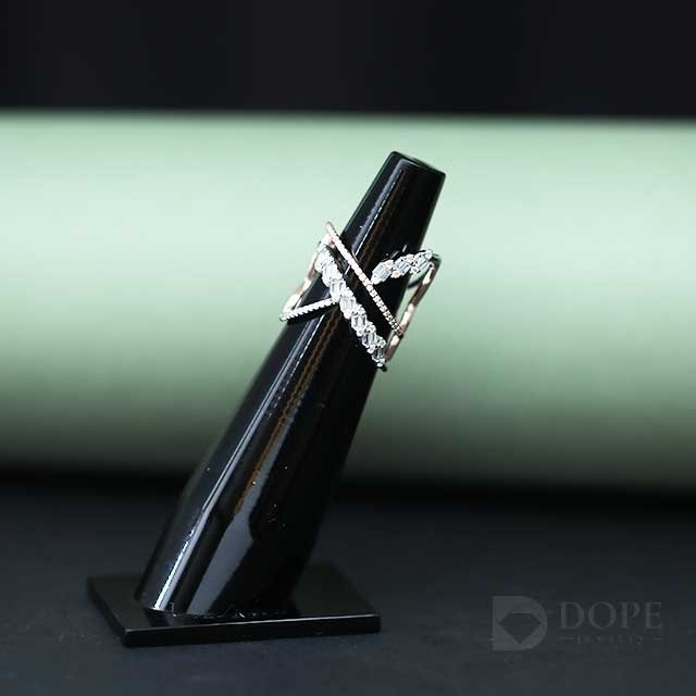 Designer Baguette Cut Cross Pave Diamond Ring