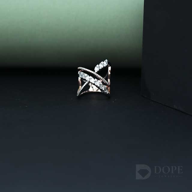 Designer Baguette Cut Cross Pave Diamond Ring Alternate View