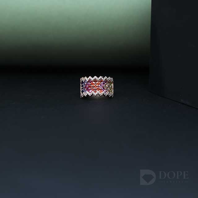 Unique Multi Color Round Cut Lab Grown Diamond Ring Alternate View
