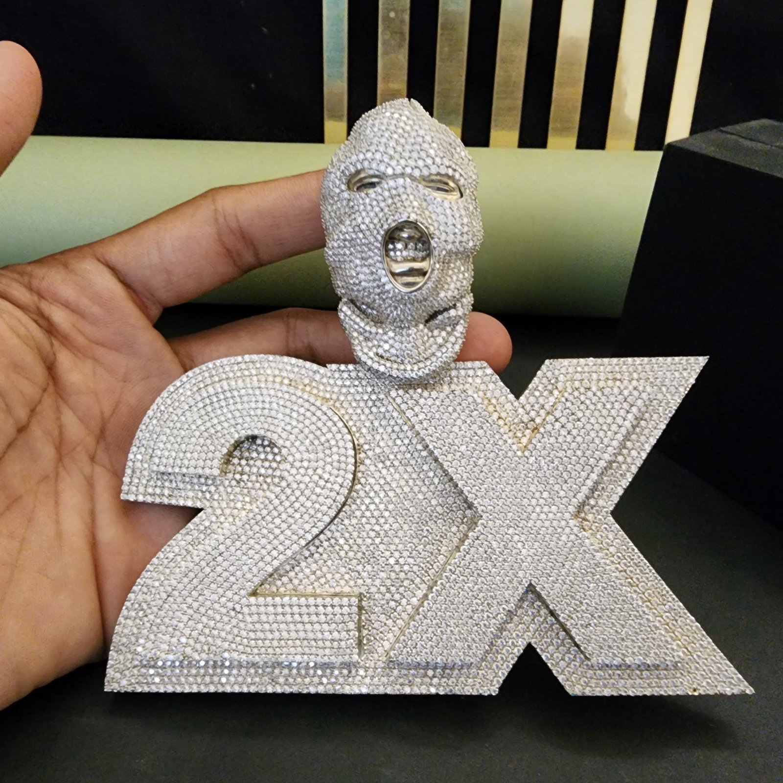 Diamond Iced Out Ski Mask, 2X, Hip Hop Pendant
