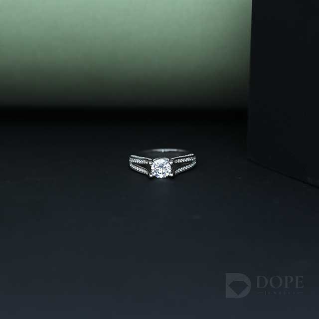 Round Brilliant Cut Clear Center Stone Double Band Diamond Ring Alternate View