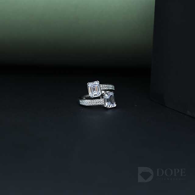 Modern Emerald Cut Double Stone Diamond Ring Alternate View