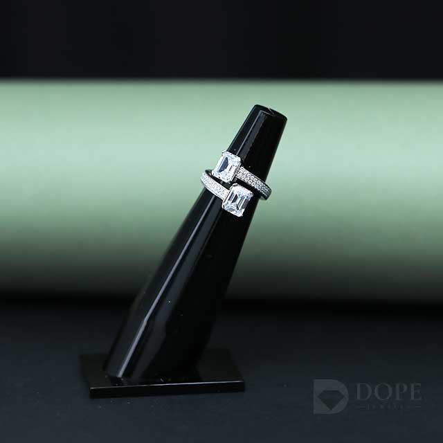 Modern Emerald Cut Double Stone Diamond Ring