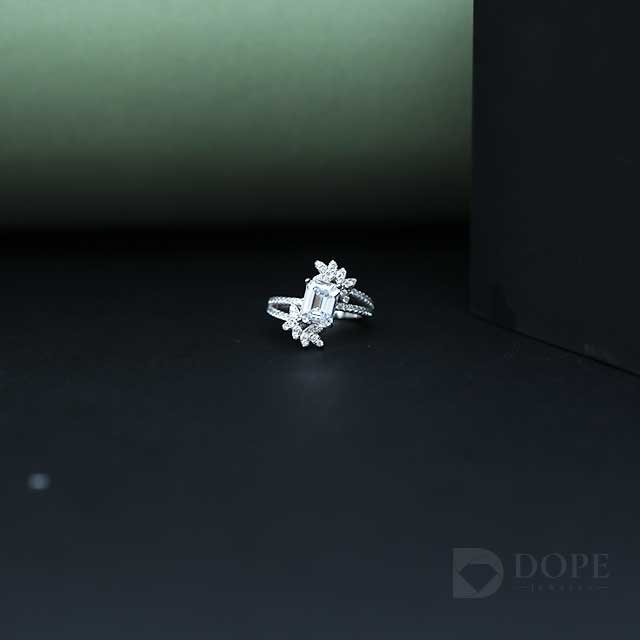 Elegant Emerald Cut Flower Shape Diamond Bridal Ring Alternate View