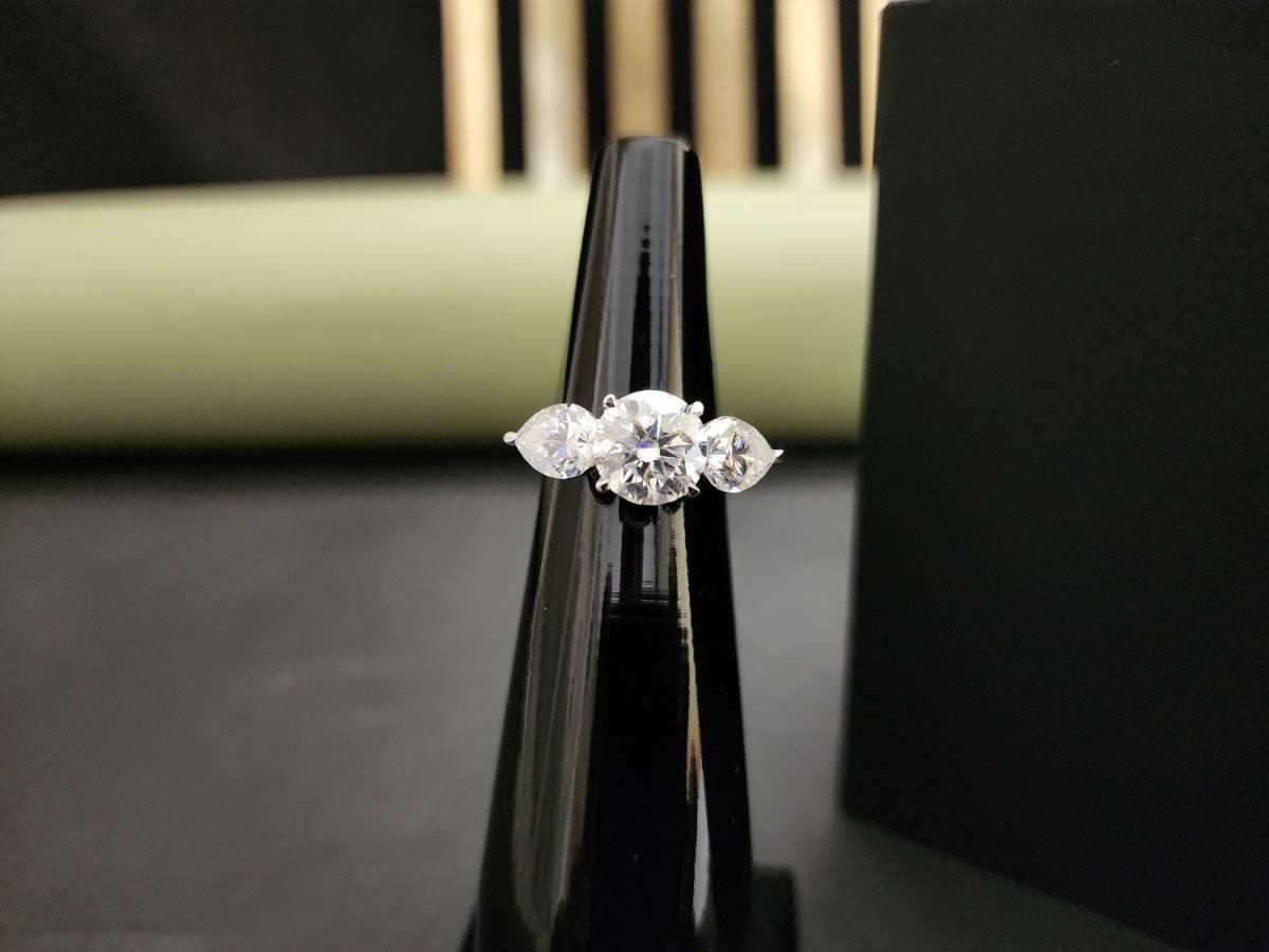 Pear & Round Cut Lab Grown Three Stone Diamond Ring