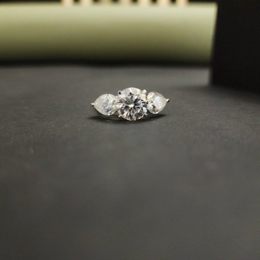Pear & Round Cut Lab Grown Three Stone Diamond Ring Alternate View