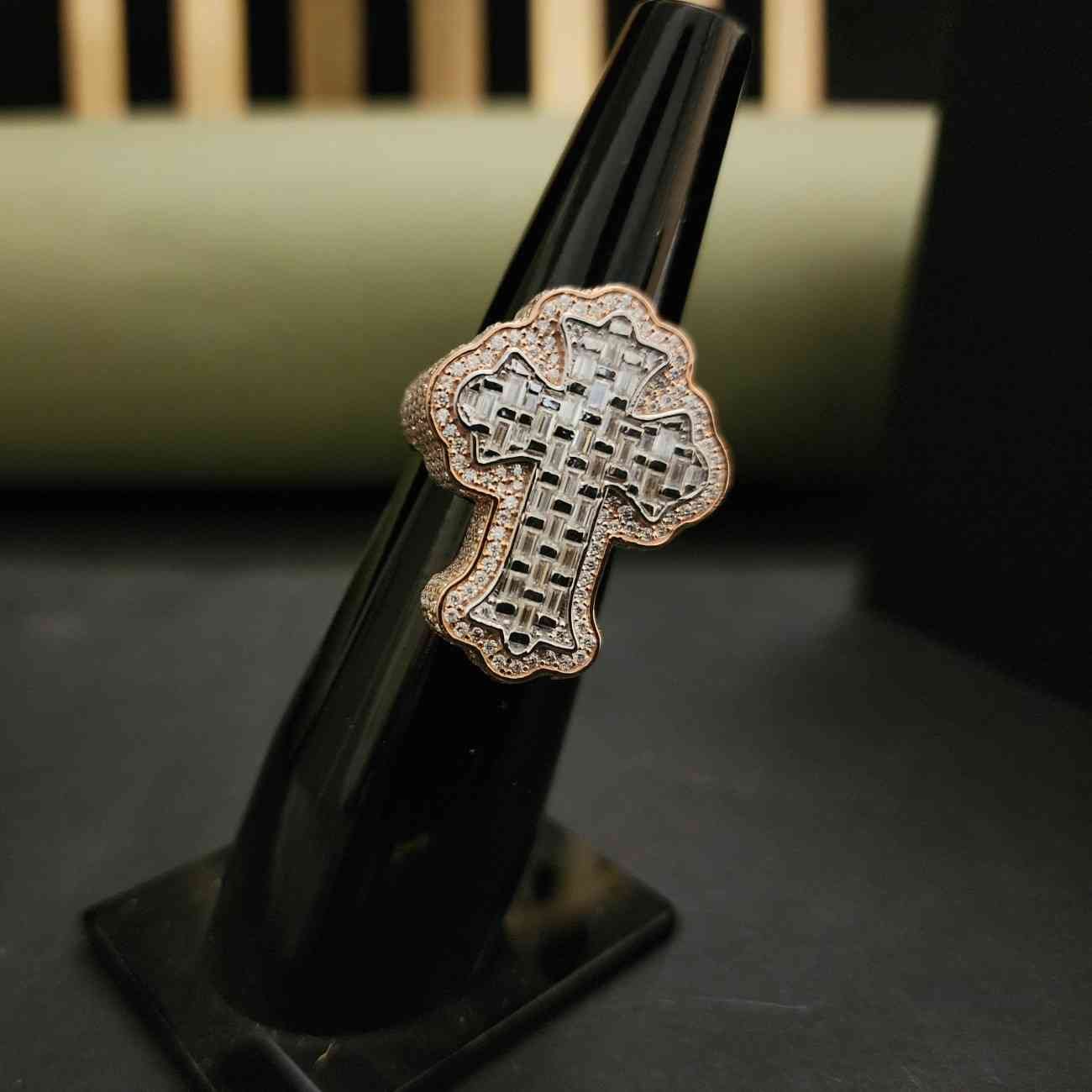 Baguette & Round Cut Lab Grown Cross Diamond Band Ring