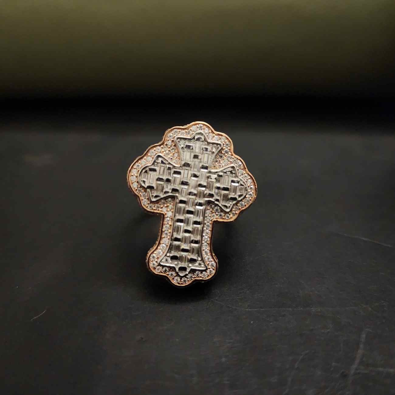 Baguette & Round Cut Lab Grown Cross Diamond Band Ring Alternate View