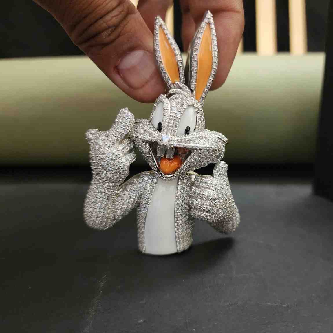 Full Iced Out Moissanite Bunny Hip Hop Pendant Alternate View