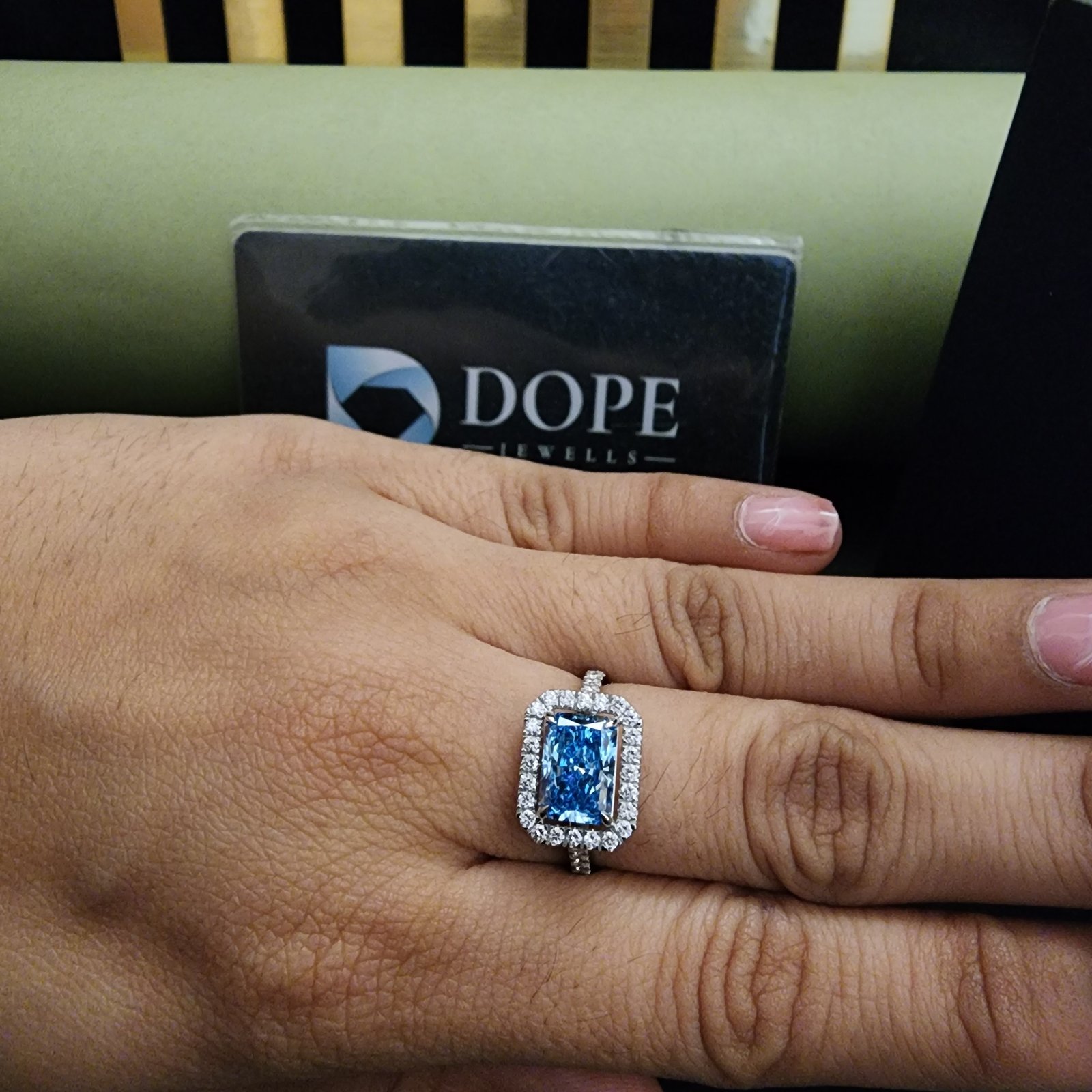 Blue Radiant Shape Lab Grown Diamond ring Alternate View