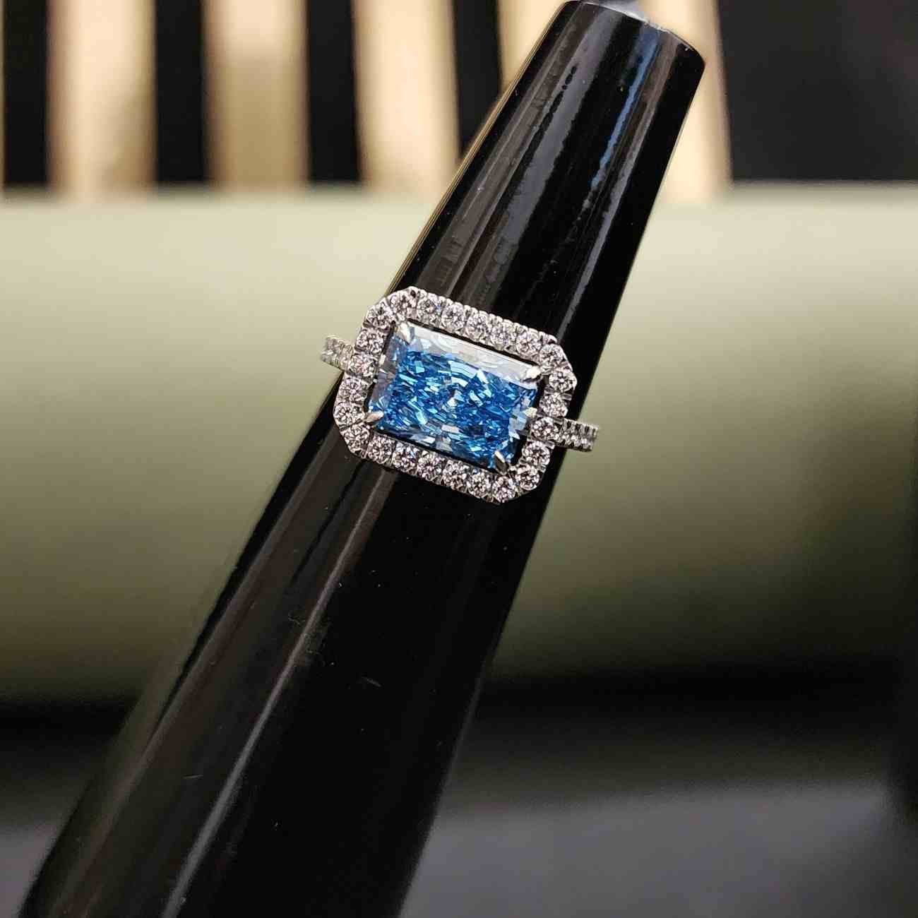 Blue Radiant Shape Lab Grown Diamond ring
