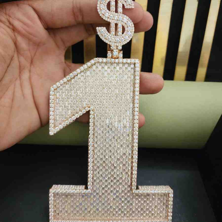Custom Number 1 Diamond Pendant Dollar Sign Bail Alternate View