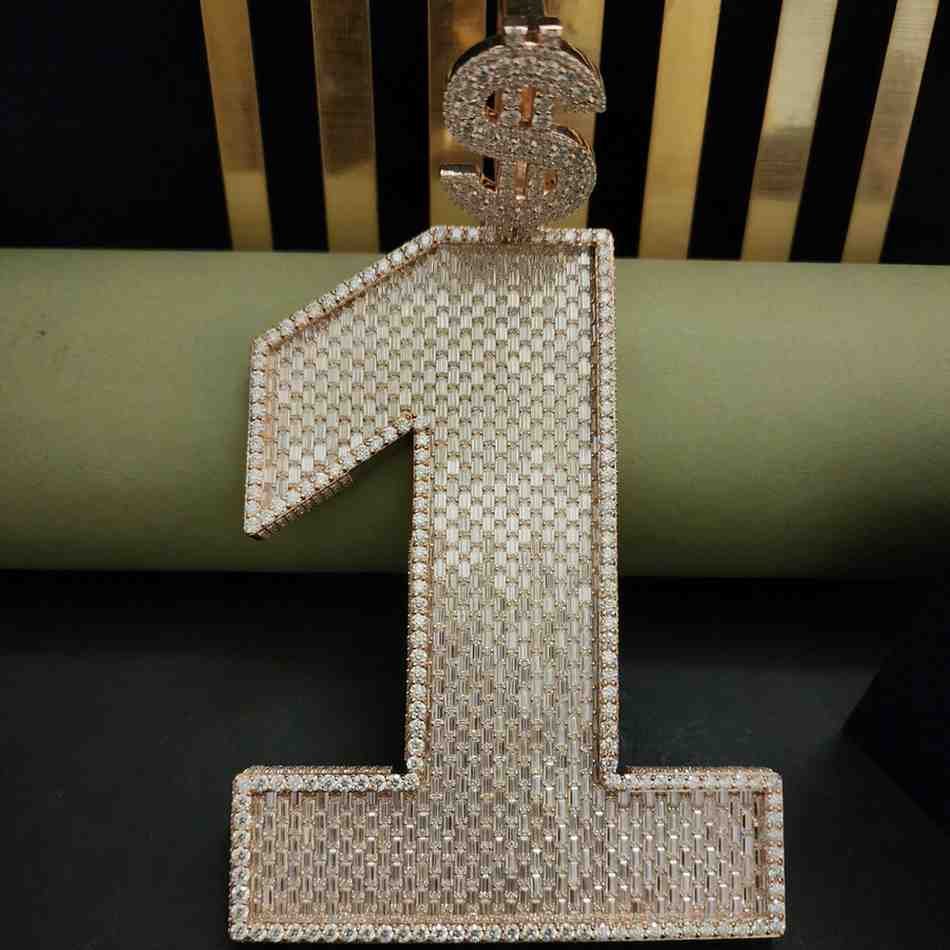 Custom Number 1 Diamond Pendant Dollar Sign Bail