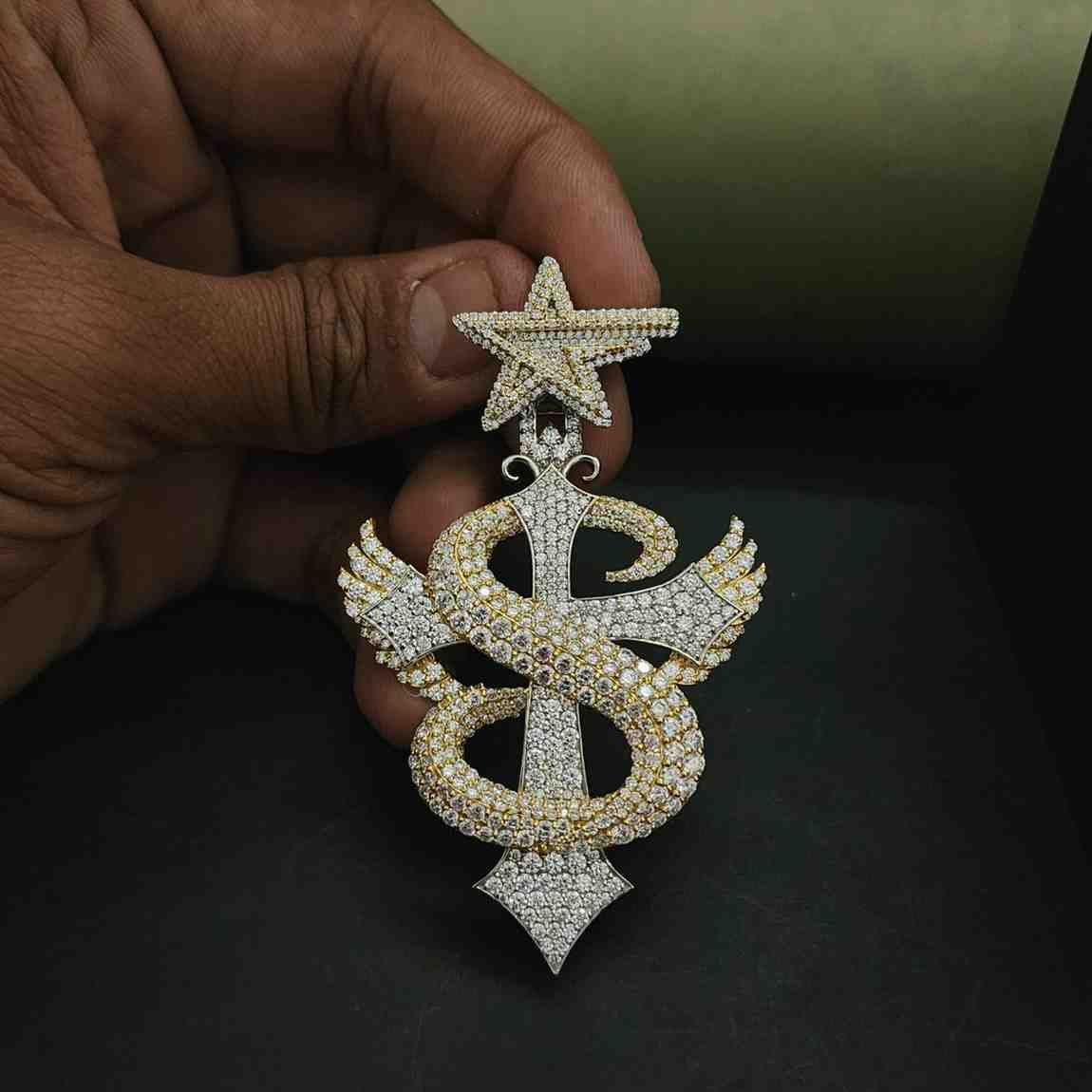Iced Out "S" Cross Pendant Snake Style Hip Hop Diamond Pendant Alternate View