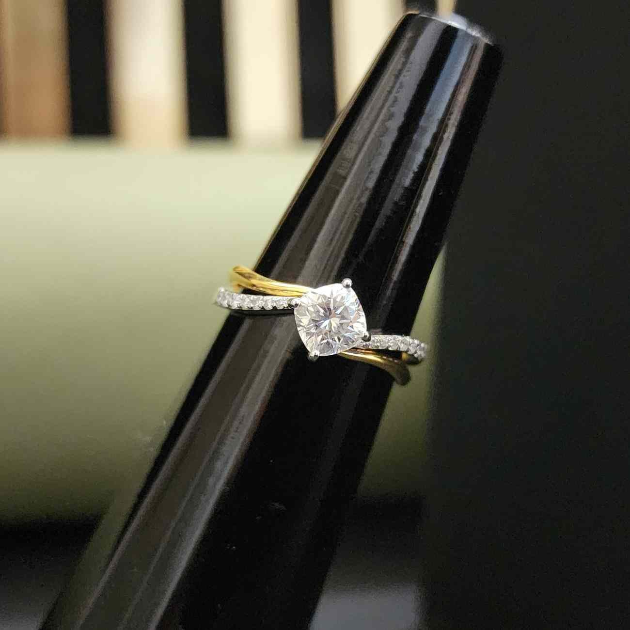 Cushion Cut Two Tone Lab Grown Pave Diamond Ring