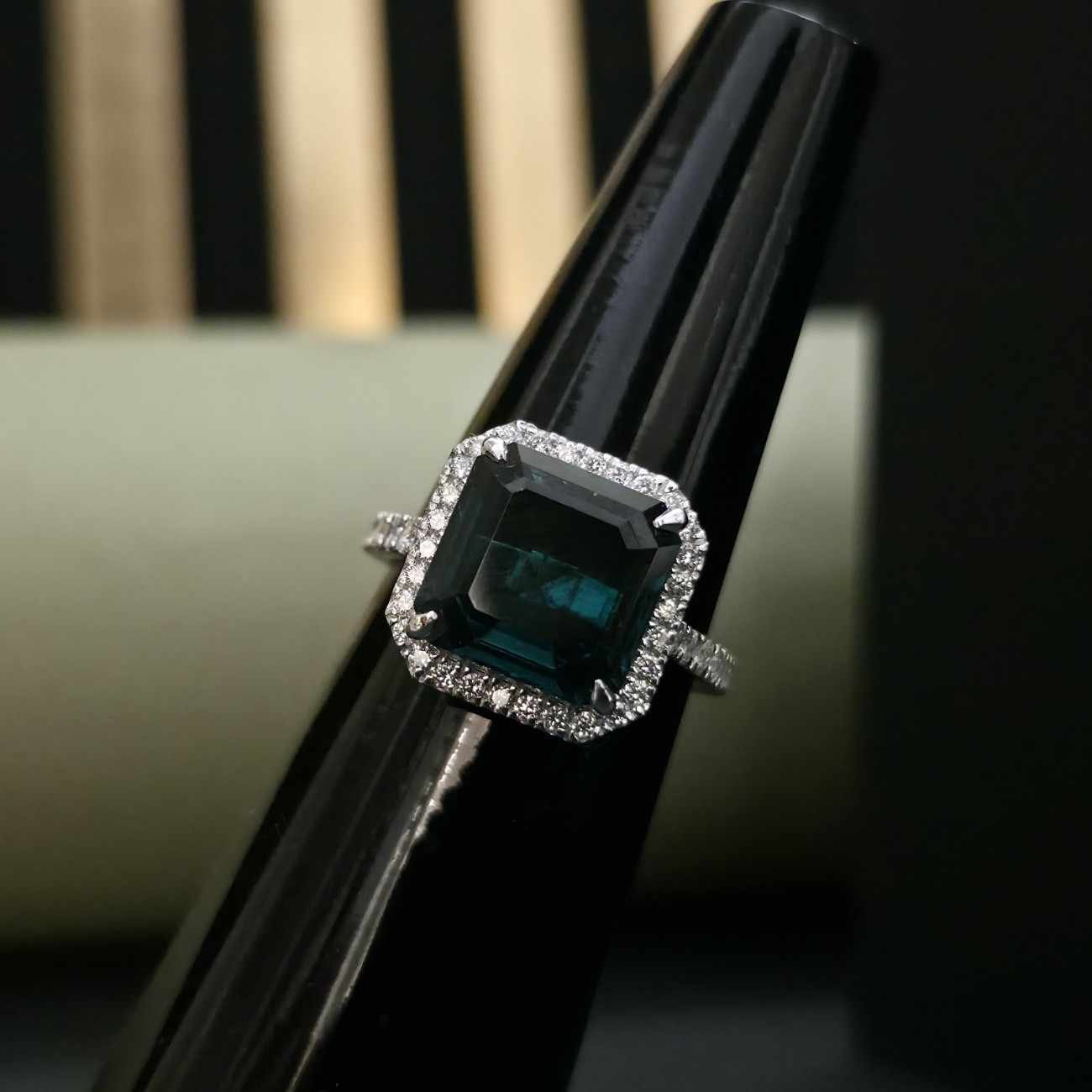 Unique Asscher Cut Lab Grown Pave Diamond Ring