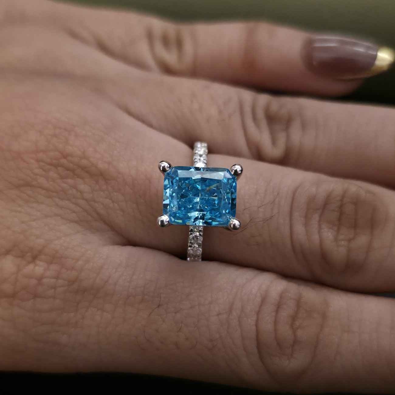 Classic Blue Radiant Stone Lab Grown Diamond Ring Alternate View