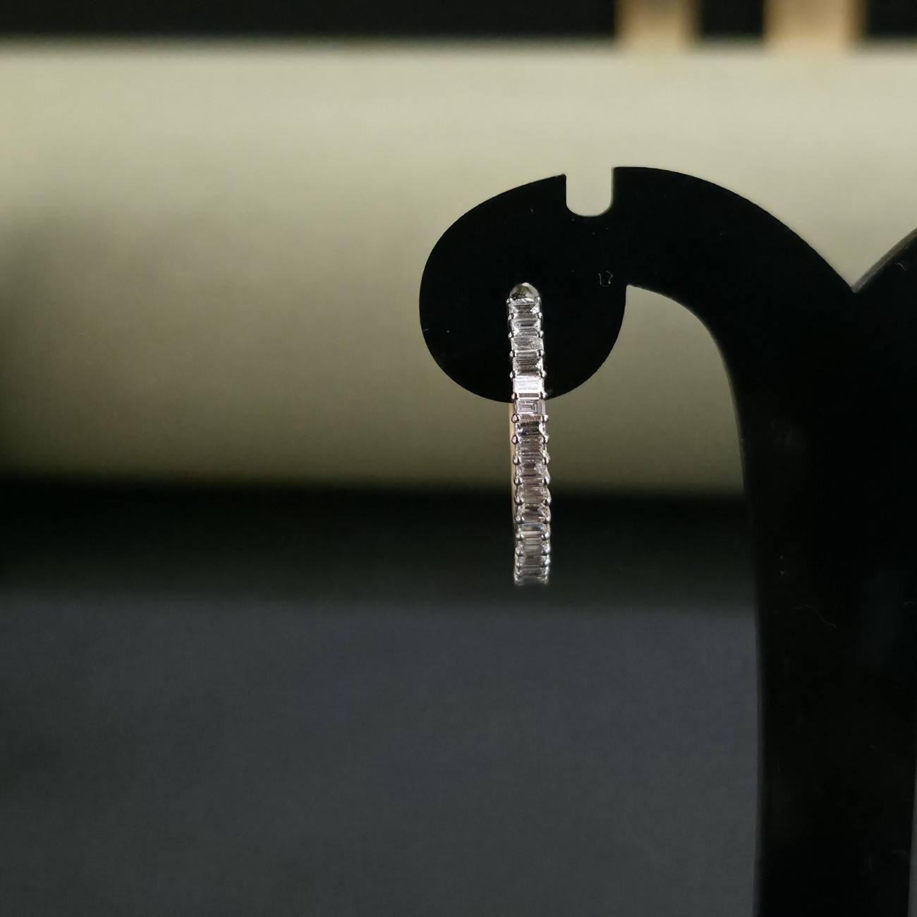 Minimalist Baguette Cut Half Hoop Diamond Earrings