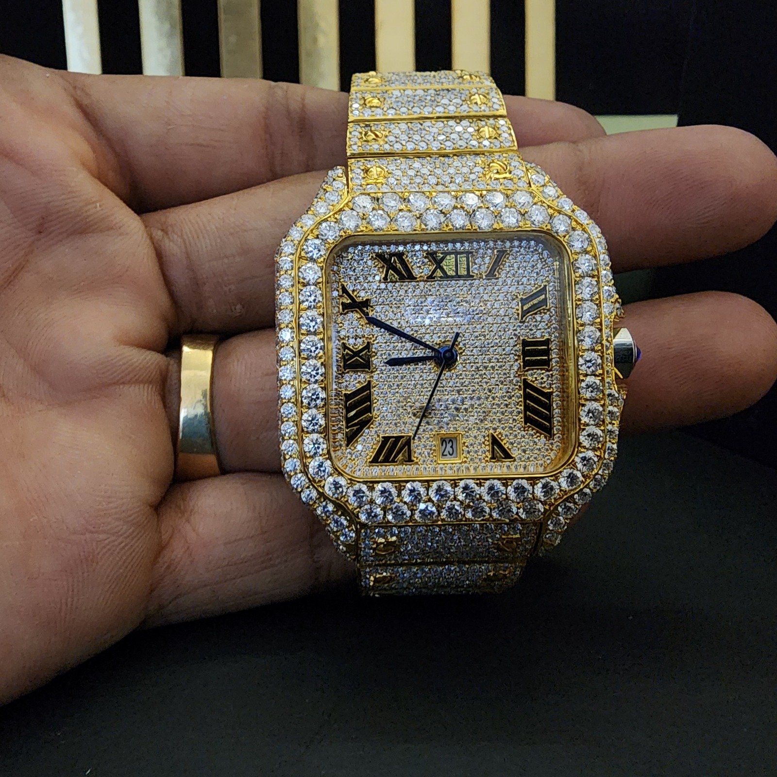 Custom Luxury Full Iced Out Yellow And White Two Tone Diamond Watch Alternate View