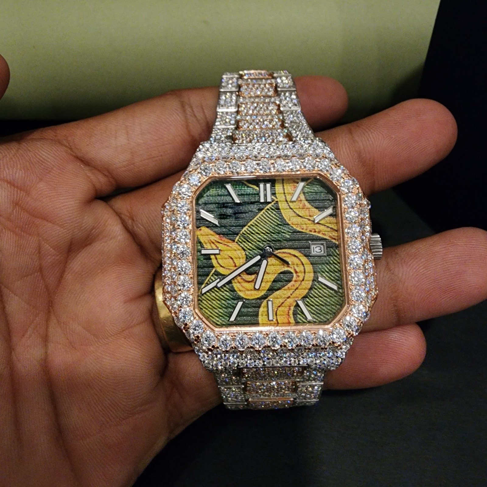 Designer Custom Full Iced Out Snack Shape Diamond Watch Alternate View